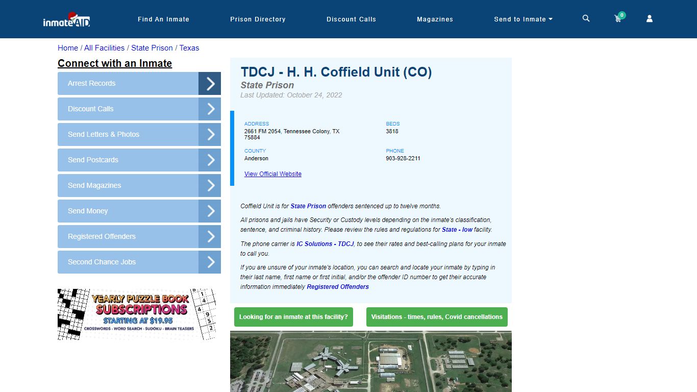 TDCJ - H. H. Coffield Unit (CO) & Inmate Search - Tennessee Colony, TX