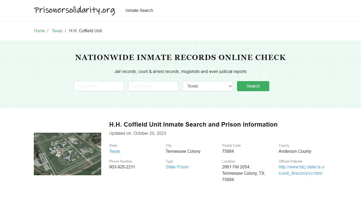 H.H. Coffield Unit Inmate Search, Visitation, Phone no. & Mailing ...