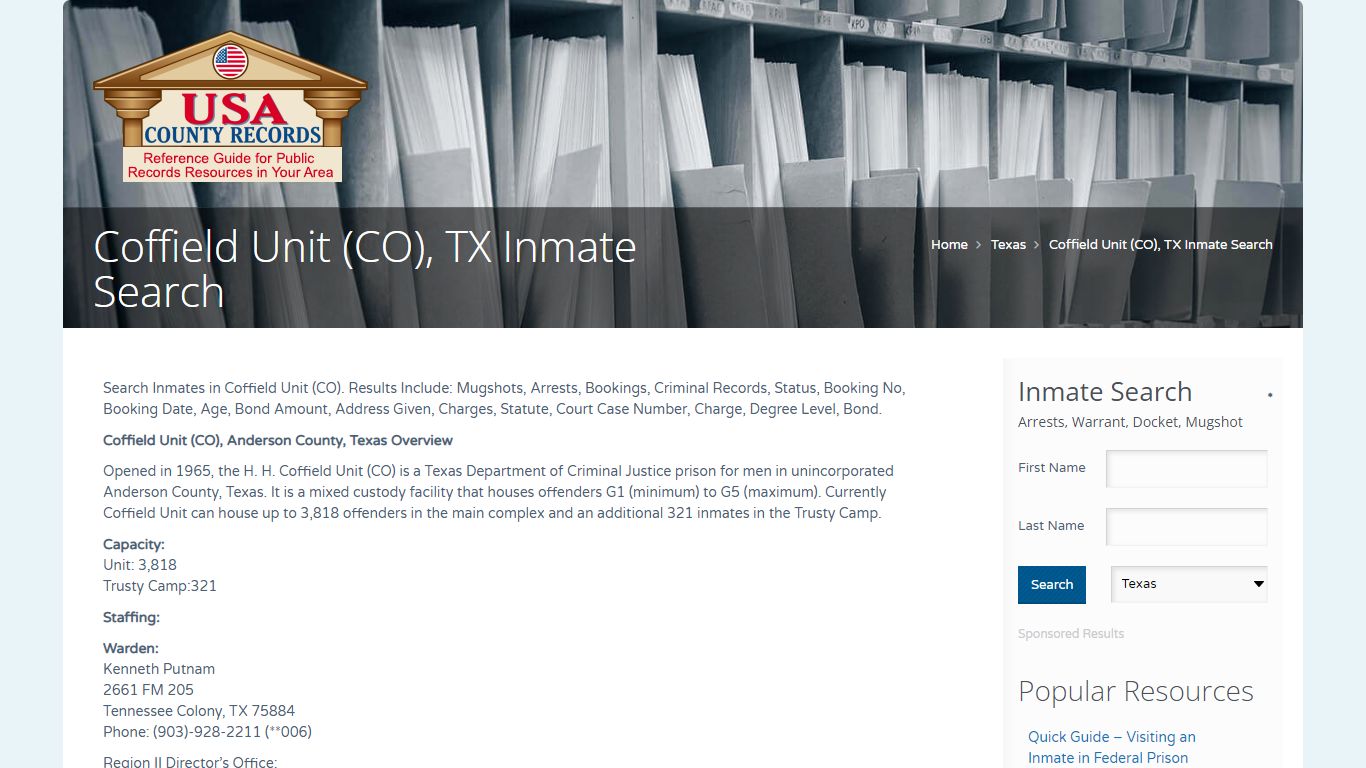 Coffield Unit (CO), TX Inmate Search | Name Search