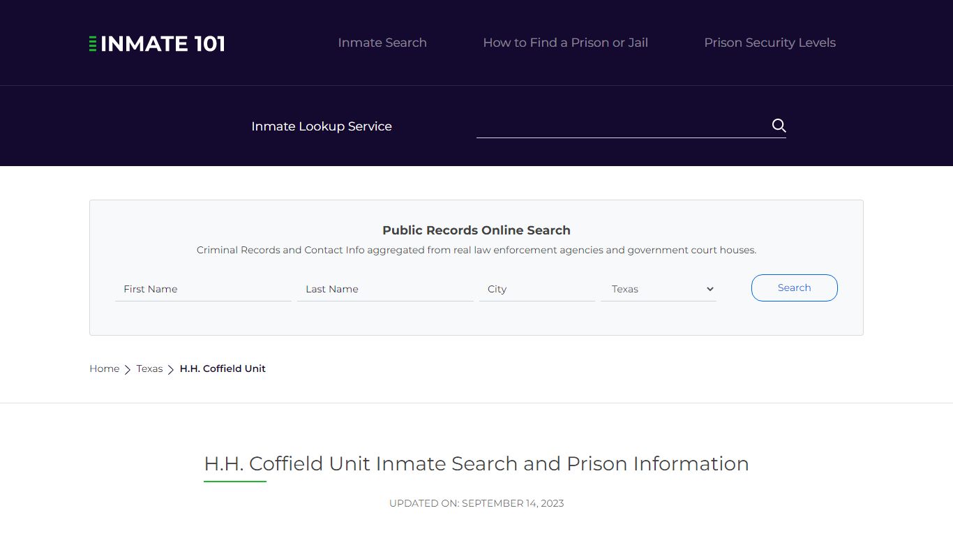 H.H. Coffield Unit Inmate Search, Visitation, Phone no. & Mailing ...